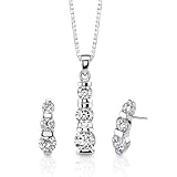 Romantic Pledge: Sterling Silver Designer Inspired 3-stone Jewelry Drop Style Earring/ Pendant set with CZ Diamonds
