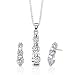 Jewelry : Romantic Pledge: Sterling Silver Designer Inspired 3-stone Jewelry Drop Style Earring/ Pendant set with CZ Diamonds