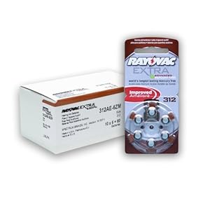 60 Rayovac Extra Mercury Free Hearing Aid Batteries Size: 312 + Battery Holder Keychain Kit