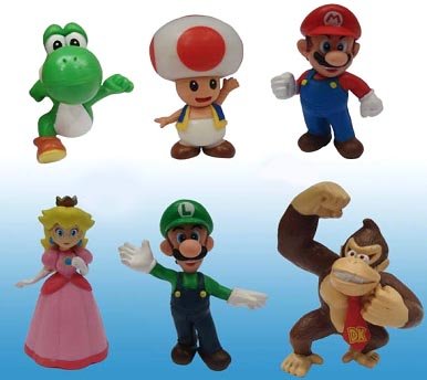 Popco Super Mario Set of 6 Mini Figure Keychains Mario, Peach, Toad, Luigi, Yoshi & Donkey Kong