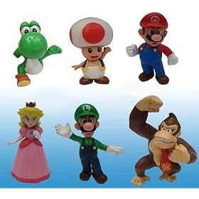 Popco Super Mario Set of 6 Mini Figure Keychains Mario, Peach, Toad, Luigi, Yoshi & Donkey Kong