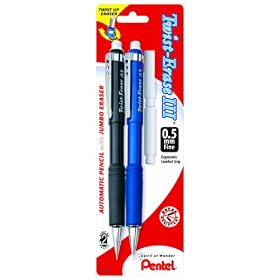 Pentel Twist-Erase III Automatic Pencil with 2 Eraser Refills, 0.5mm, Assorted Barrels, 2 Pack (QE515BP2-K6)