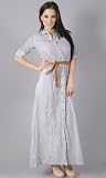 KATARA Belted Striped Button Down Maxi Dress