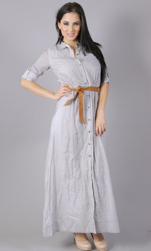 KATARA Belted Striped Button Down Maxi Dress