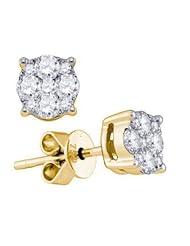 1.44 cttw 18k Yellow Gold Diamond Cluster Earrings (Real Diamonds: 1.44 cttw)