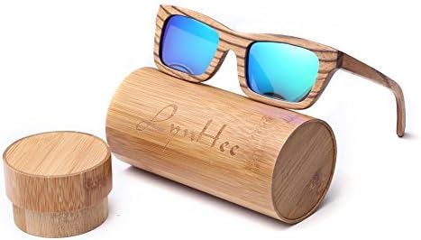 LynHee Bamboo Wood Wooden Polarized Sunglasses Natural Light Floating Frames ,wood Case (zabrawood Frame, Green)