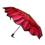 Pink Gerbera Daisy Flower Umbrella - Folding Compact Art Umbrella with Automatic Push Button Opening & Close, Great Gift Idea