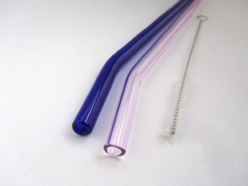 Glass Straws- Bent Blue and Pink