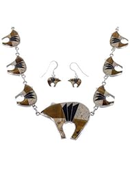 Silver Multicolor Bear Link Necklace Earrings Jewelry Set FX26435