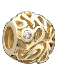 Authentic Chamilia 14k YG White CZ Hollow Leaves Charm