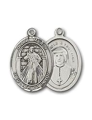 .925 Sterling Silver Divine Mercy Medal Pendant 1/2 x 1/4 Inches -9366- Comes with a SS Lite Curb Chain Neckace And a Black velvet Box