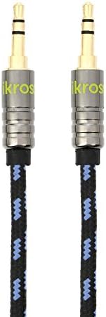 iKross 2-Pack 1ft 3.5mm Jack Braided Sleeve jacket Stereo Auxiliary Aux Audio Cable for Apple iPhone iPad iPod Samsung HTC, LG Motorola and more Cellphone Smartphone - Black / Blue