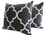 Pair of Decorative Designer Pillow Cover- Black and Creme Trellis Fret Work-20 inch