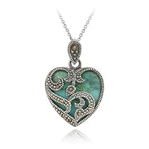 Sterling Silver Marcasite & Turquoise Heart Pendant