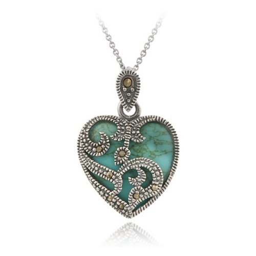Sterling Silver Marcasite & Turquoise Heart Pendant