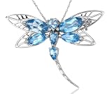 10k White Gold and Blue Topaz High Polish Openwork Dragonfly Pendant/Pin