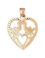 Dazzlers Solid 14k Gold Lovebirds In Heart Charm Pendant Available in three colors from jewelsberry (weights: 1.4 grams only)