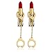 Goldtone Multicolored Red Lipstick and Dangling Handcuff Stud Earrings