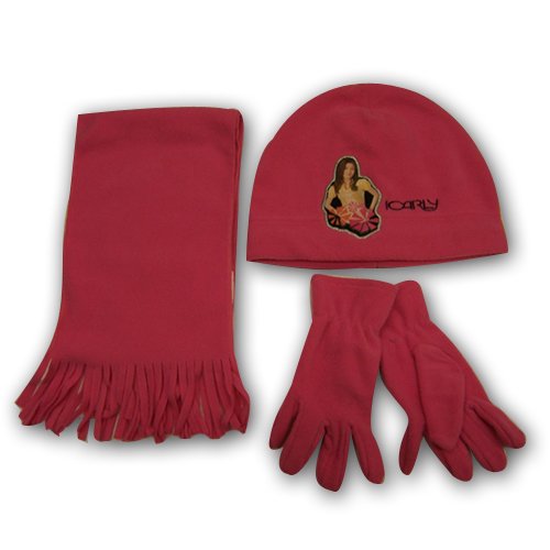 icarly Girl's Nickelodeon Fleece Hat, Scarf and Glove Set - 3 Piece Set (7-14)