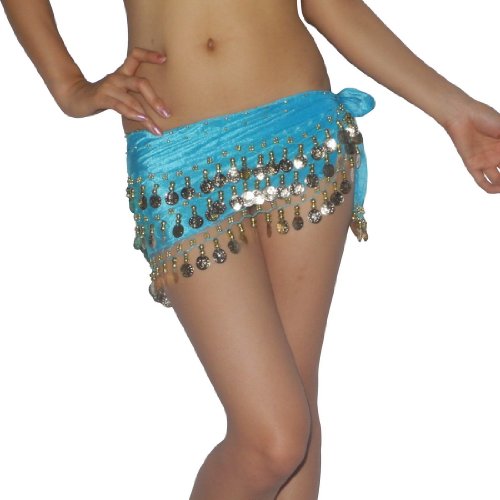 Ladies Sexy Belly Dance Hip Scarf / Exotic Costume Belt With Golden Coins - Blue - Size: one size
