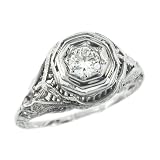 18K White Gold Antique Filigree Diamond Engagement Ring