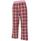Chocolate brown and pink tartan plaid check flannel cotton pants for lounging, sleep, sports. Unisex relaxed fit, available in 3 Youth sizes, exposed elastic waist