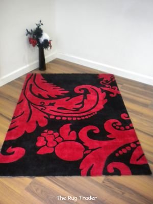 Henden Ornate Rug Black Red Various Sizes