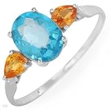 Ring With 1.70ctw Precious Stones - Genuine Diamonds, Sapphires and Apatite in White Gold - Certificate Available.