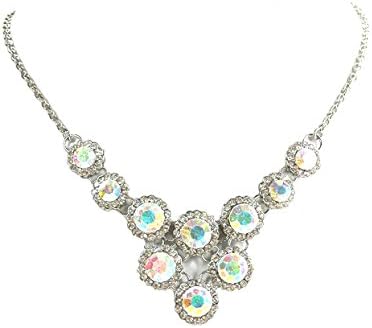 Faship Clear Ab Rhinestone Crystal Necklace & Earrings Set For Bridal Wedding