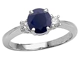 1.35 cts Genuine Black Sapphire and Diamond Engagement Ring - 14kt White or Yellow Gold