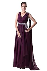 V-neck  Lace-Up Beaded Charmeuse/Chiffon Evening Dress  With Ruffles