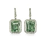 14k Gold Emerald Cut Bezel Set Amethyst and Diamond Earring (0.42ct.tw)