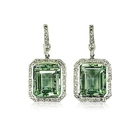 14k Gold Emerald Cut Bezel Set Amethyst and Diamond Earring (0.42ct.tw) by Mondera