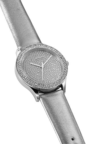 Women Dress Watch Rhinestone Inlaid Dial and Case Fashion Luxury Quartz watch leather Watch Band Silver
