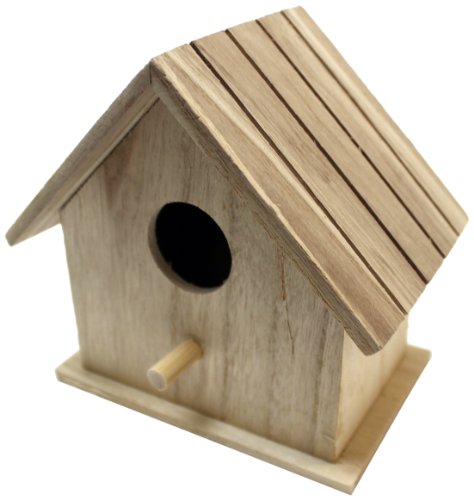 Plaid Flat Roof Square Wood Surface Birdhouse for Crafting, 96274