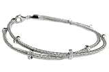 18K White Gold Two-Strand, Hand-Woven Mesh Bracelet, With Pave Set Diamond Roundel Stations. ( GH-Color, SI-Clarity; c.t.tw.0.20 CT ).