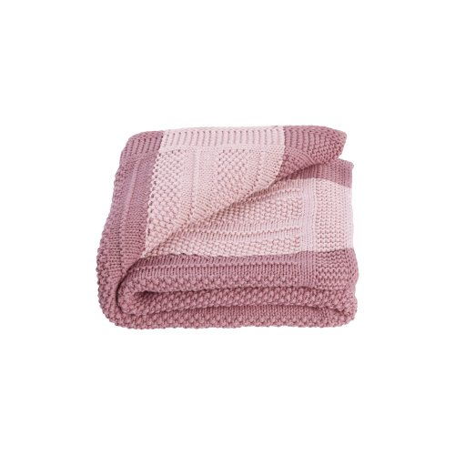 Toffee Moon Pink Stripe Cotton Knitted Baby Blanket - One Size
