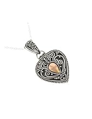 Antique Design Heart Pendant Sterling Silver 16 inch Cable Chain