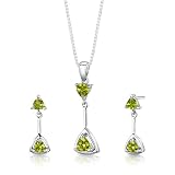 Sterling Silver 2.00 carats total weight Trillion cut Peridot Pendant Earrings and 18 inch Necklace Set