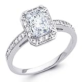 14K White Gold Oval-cut with Side Stone CZ Cubic Zirconia Ladies Wedding Engagement Ring Band - Size 7