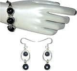 Bracelet and Earring Set Sterling Silver and Onyx Gemstones Jewelry 39 Grams (brclts014)