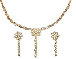 Romantic Gifts - Multi Color Cubic Zirconia Gold Plated Earring and Necklace Set (kns1416)