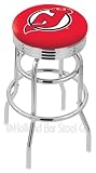 New Jersey Devils 25 Inch Chrome Double Ring Swivel Bar Stool with Ribbed Accent Ring