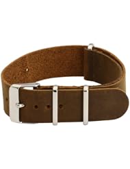 22mm Premium Classic Oiled Leather SS Suede Regular Brown - Easily Interchangeable Replacement Military Watch Strap / Band - Fits All Watches!!!