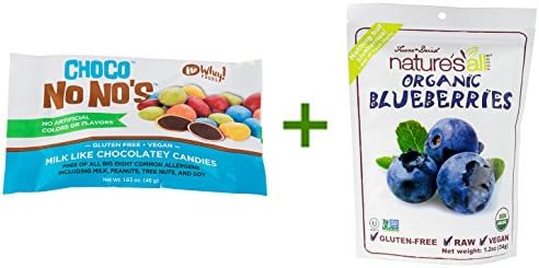 No Whey Foods ChocoTM No No'sTM Vegan & Gluten Free -- 1.63 oz, ( 10 PACK ), Nature's All Foods Organic Freeze-Dried Raw Blueberries -- 1.2 oz