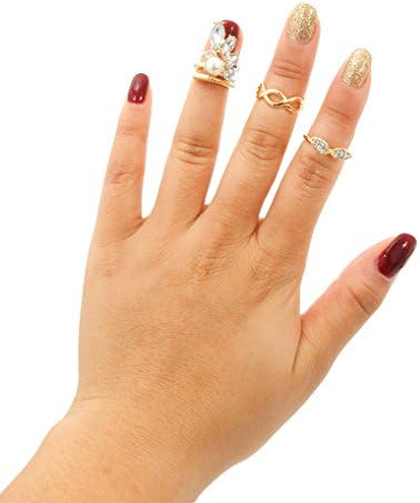 Odd Shop Gold Plated Pave Crystal and Pearl Infinity Pattern 3 pcs in 1 set Midi Ring