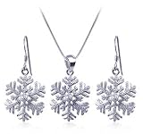 Sterling Silver Snow Flake Earrings Pendant 1 MM Box 14 16 18 20 22 24 30 Chain Necklace Set