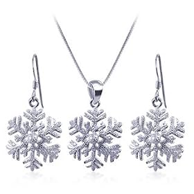 Sterling Silver Snow Flake Earrings Pendant 1 MM Box 14