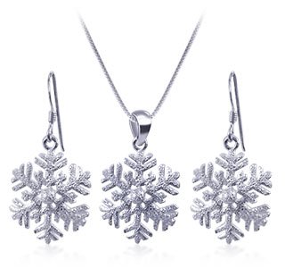 Childrens Toyshop  Jewelry : Sterling Silver Snow Flake Earrings Pendant 1 MM Box 14" 16" 18" 20" 22" 24" 30" Chain Necklace Set