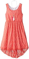 Girls Feathers Lace Polyester/Knit High-Low-Hem Elasticized   Waistline  Dress